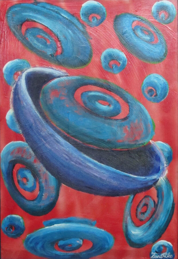 Healing Wound (abstract acrylic painting on wood fibre board, framed) (2004) (38 x 55.5 cm, with frame 46.5 x 64 cm)