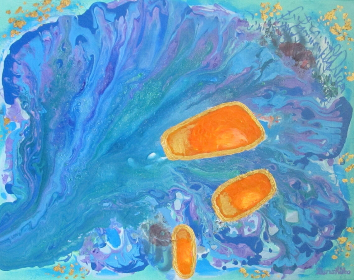 Finding Gold (abstract acrylic painting with mixed media, on canvas) New Dawn – series