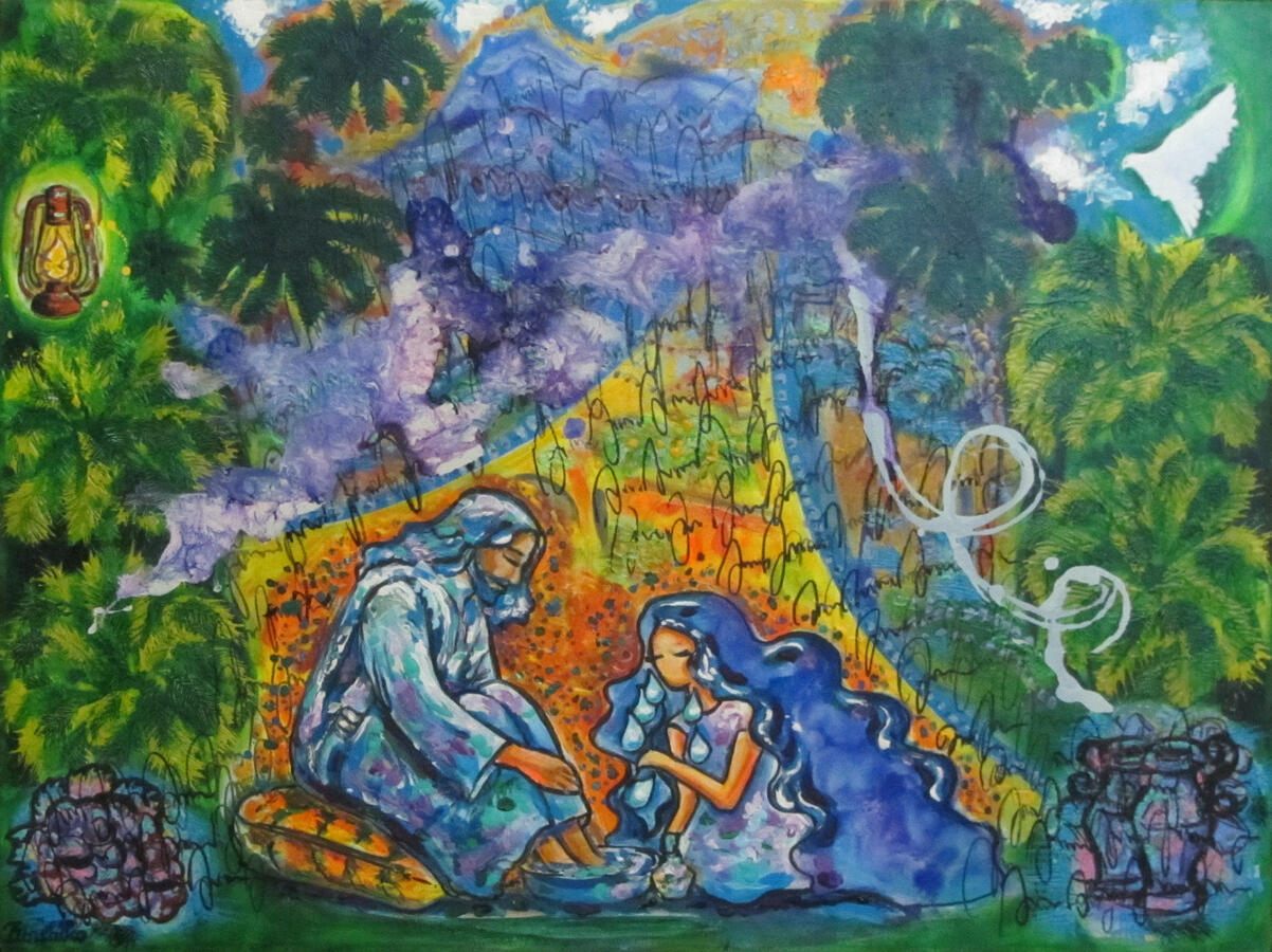 Washing with Tears Wind of Change - Bible – series (acrylic painting on canvas)
